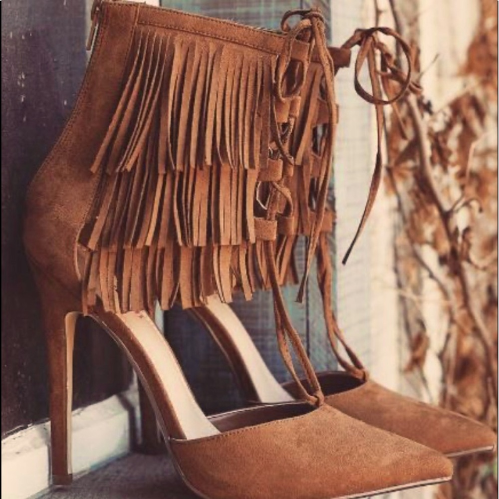 JustFab Ankle Fringe Heels - Size 8.5